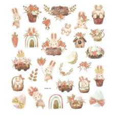 Matrica, húsvéti, nyuszik, csillogó, country easter, 15x17cm matrica