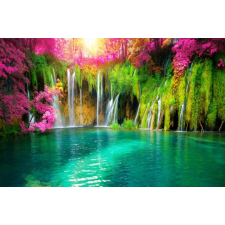  Matrica tapéta Cascada53 Vízesés az erdőben rózsaszín levelekkel, 250 x 150 cm tapéta, díszléc és más dekoráció
