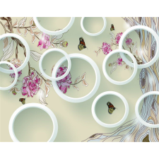  Matrica tapéta Pillangók, virágok és körök, 250 x 150 cm tapéta, díszléc és más dekoráció