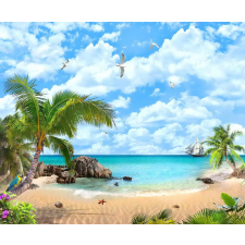  Matrica tapéta Strand, hajó, sirályok, 250 x 150 cm tapéta, díszléc és más dekoráció