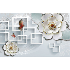  Matrica tapéta Virágok, pillangók és négyzetek, 350 x 200 cm tapéta, díszléc és más dekoráció