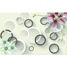  Matricás tapéta Liliomok fehér és fekete körökkel, 250 x 150 cm tapéta, díszléc és más dekoráció