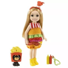 Mattel Barbie chelsea club: szőke hajú baba hamburger jelmezben kutya figurával barbie baba