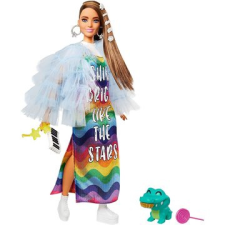 Mattel Barbie fashionistas: extravagáns barna hajú baba szivárványos ruhában barbie baba