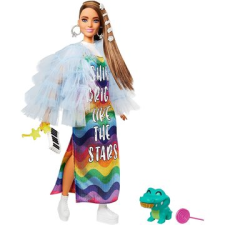 Mattel Barbie Fashionistas: Extravagáns barna hajú baba szivárványos ruhában (GRN27) (GRN27) barbie baba