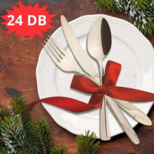 Mattozott felületű fényes ezüst színű elegáns 24 részes rozsdamentes acél evőeszközkészlet tányér és evőeszköz