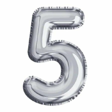  Maxee születésnapi léggömb, 5-ös szám, ezüst, 40 cm party kellék