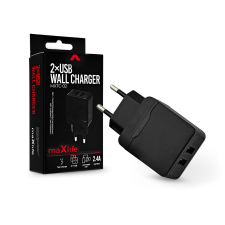 Maxlife 2xUSB hálózati töltő adapter - Maxlife MXTC-02 2xUSB Wall Fast Charger -5V/2,4A - fekete (TF-0013) mobiltelefon kellék
