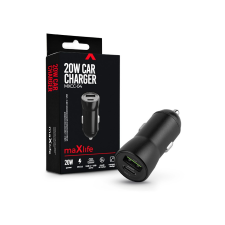 Maxlife szivargyújtós töltő adapter USB + Type-C bemenettel - 20W - Maxlife MXCC-04 PD3.0 + QC3.0 Car Charger - fekete mobiltelefon kellék