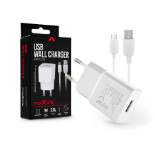 Maxlife USB hálózati töltő adapter + micro USB adatkábel 1 m-es vezetékkel -    Maxlife MXTC-01 USB Wall Charger - 5V/2,1A - fehér (TF-0126) mobiltelefon kellék