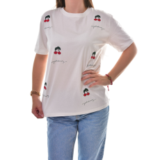MB Collection női póló - Laza fazonú, hímzett cseresznye mintával M25-1-WPO-5678-WH/T013