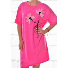 MB Collection női ruha/overál - Hosszított laza fazonú, rövidujjú, elején rávarrt virágmintával M25-1-ZX250226-8/T061