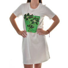 MB Collection női ruha/overál - Lefelé bővülő fazonú, elején zöld színű nyomott virágmintával és feirattal M25-1-WPO-5536-WH/T013