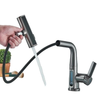  Medence csaptelep, hőmérsékleti digitális kijelző, emelje fel a darut, szürke csaptelep