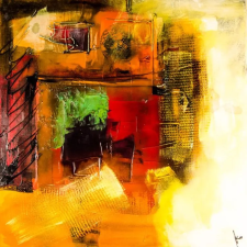  MÉDIA Absztrakt modern festmény vászonkép, 90 x 90 cm grafika, keretezett kép