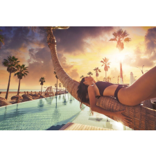  MÉDIA fotótapéta matrica, Tengerpart nővel pálmafán, 220 x 135 cm tapéta, díszléc és más dekoráció