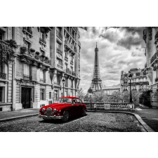  MÉDIA Fotótapéta, Piros autó, Eiffel-torony, Retro, 220 x 135 cm tapéta, díszléc és más dekoráció