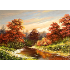  Média vászonfestmény, őszi erdő, 105 x 70 cm grafika, keretezett kép