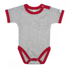 Melírszürke-piros rövid ujjú baba body kombidressz, body