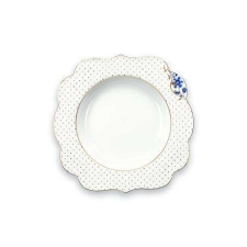 Mély porcelán tányér, Pip Studio, 23,5 cm, Royal White kollekció tányér és evőeszköz