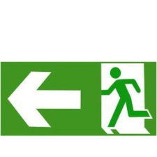  Menekül balra - utánvilágító műanyag, 300*150mm információs tábla, állvány