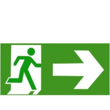  Menekül jobbra - öntapadó, 200*100mm információs tábla, állvány