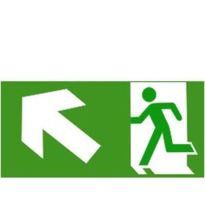  Menekül lépcsőn balra fel - öntapadó, 200*100mm információs tábla, állvány