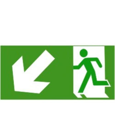  Menekül lépcsőn balra le - utánvilágító öntapadó, 300*150mm információs tábla, állvány