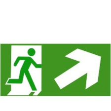  Menekül lépcsőn jobbra fel - utánvilágító öntapadó, 200*100mm információs tábla, állvány