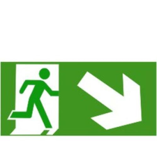  Menekül lépcsőn jobbra le - műanyag, 300*150mm információs tábla, állvány