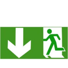  Menekülési út balra le - öntapadó, 300*150mm információs tábla, állvány