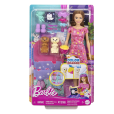 Mercaton BARBIE BABA BARBIE CSALÁDI PARTY SZETT 2 KISKUTYÁVAL SZÍNVÁLTÁS baba