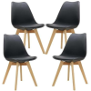 Mercaton Grosseto 4 db-os székkészlet, skandináv stílusú, fa lábakkal, PP ülőfelülettel és ökobőr párnával, maximum 120 kg, 49 x 45 x 82 cm, Fekete