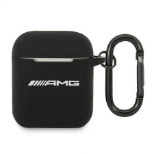 Mercedes Airpods 1 / 2 szilikon tok akasztóval, fekete, AMG AMA2RBK fülhallgató, fejhallgató tok