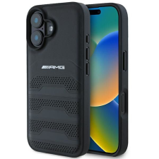 Mercedes AMG AMHCP16SGSEBK Leather Debossed Lines Black Logo keménytok iPhone 16 - fekete tok és táska