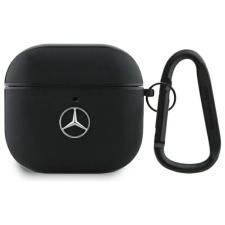 Mercedes-Benz MEA4CSLBK Leather Metal Logo tok AirPods 4 - fekete fülhallgató, fejhallgató tok