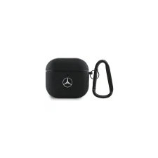 Mercedes-Benz MEA4CSLBK Leather Metal Logo tok AirPods 4 - fekete fülhallgató, fejhallgató tok