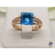  Meriblu antiallergén szögletes nagy köves gyűrű 18K - kék gyűrű