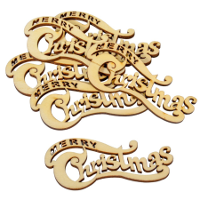 Merry Christmas felirat íves natúr fa 10cm 6db-os dekorációs kellék