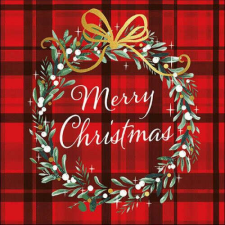 Merry Christmas Plaid Red karácsonyi szalvéta - vörös kockás - koszorús papírárú, csomagoló és tárolóeszköz
