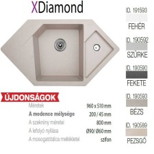 METALAC Diamond XGranit Bézs mosogató 960x510/200/45mm 190593 mosogatótálca