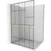 Mexen Kioto+ L Walk-in zuhanyfal polccal 90 x 200 cm, fekete minta, arany kefe - 800-090-123-55-78