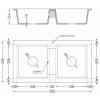 Mexen Mario 2-medencés gránit mosogató 820 x 436 mm, Szürke, szifon Fekete - 6504822000-71-B