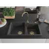 Mexen Tomas  konyhai  mosogató gránit 2 medence+ pop up szifon 800 x 500 mm, fekete köhatasu, szifon  arany  - 6516802000-76-G 2 medencés