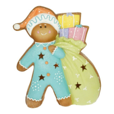  Mézeskalács figura ajándékokkal LED-es, glitteres 32,8x10,3x38 cm dekorációs kellék