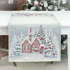  Mézeskalácsos gobelin asztali futó 37x100 cm ezüst lurex lakástextília