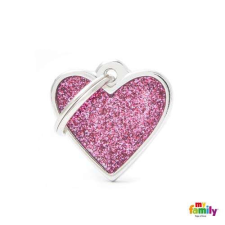  MF SMALL HEART GLITTER PINK 2,8x2,5 cm gravírozható biléta nyakörv, póráz, hám kutyáknak