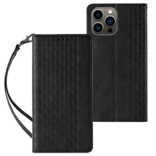 MG Magnet Strap bőr könyvtok iPhone 12 Pro Max, fekete tok és táska