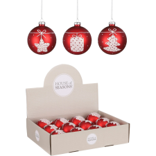 MICA House of Season gömbdísz 8 cm piros - fehér karácsonyfadísz