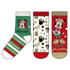 Mickey és Minnie gyerek zokni 3 pár/csomag - Zöld csíkos, Fehér mintás, Piros - 31-34